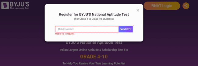 BYJU's National Aptitude Test Registration