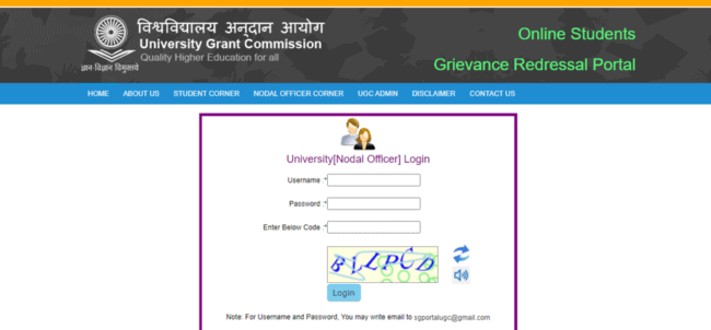 UGC University Nodal Officer Login