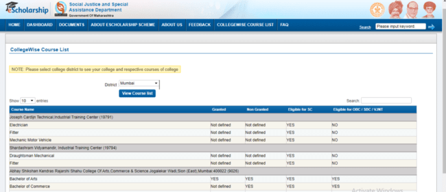 Check CollegeWise Course List