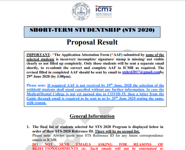 Short Term Studentship