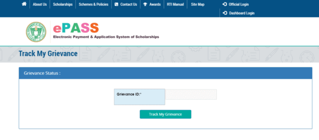 Track Grievance Status under Telangana Scholarship