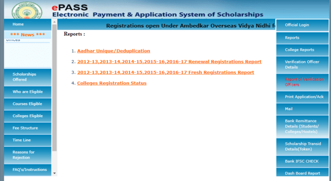 AP ePass Scholarship  Reports 