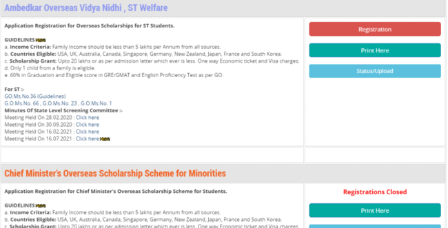 Application Status  for Telangana Overseas Scholarship