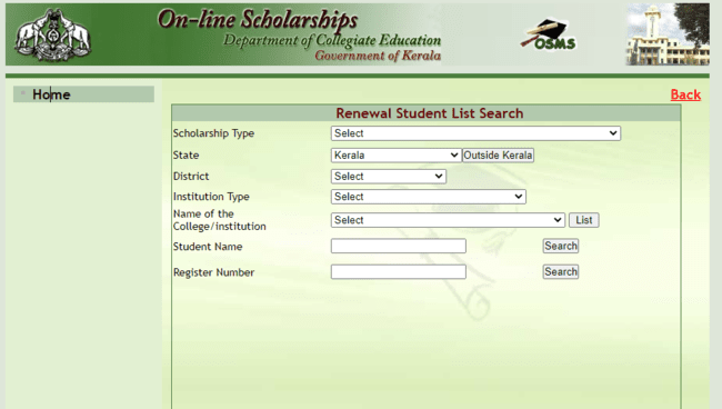 Student Renewal Selection List