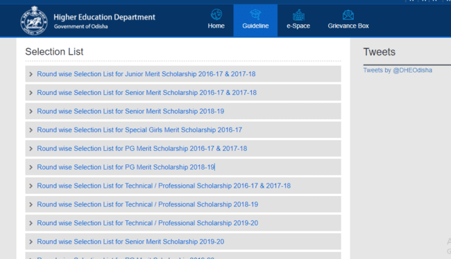 View Selection List  for e Medhabruti Scholarship