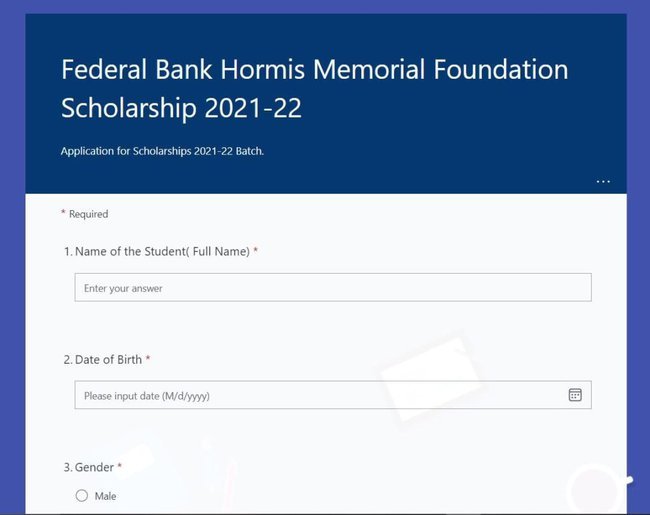 Federal Bank Hormis Memorial Foundation Scholarships 2021-22 Application Procedure