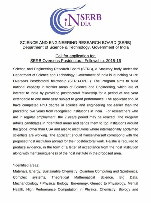 SERB Overseas Postdoctoral Fellowship