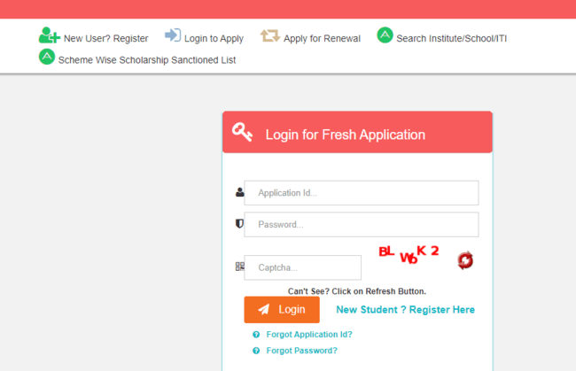 Login as Fresh Applicant 