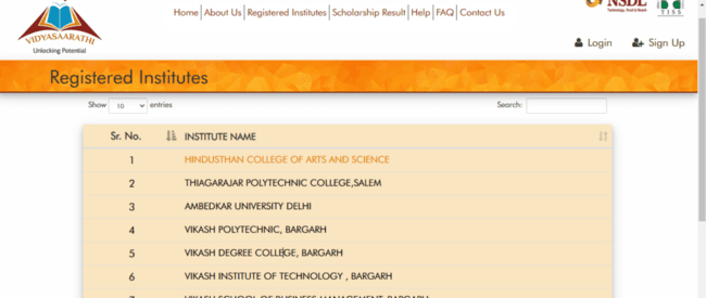 View Registered Institute 