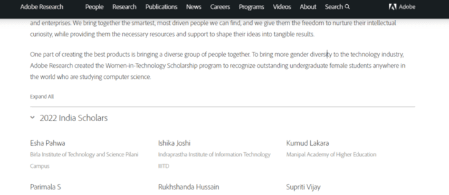 Adobe India WIT Winner List 