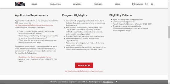 Application Procedure for Global Citizen Curtis Fellowship