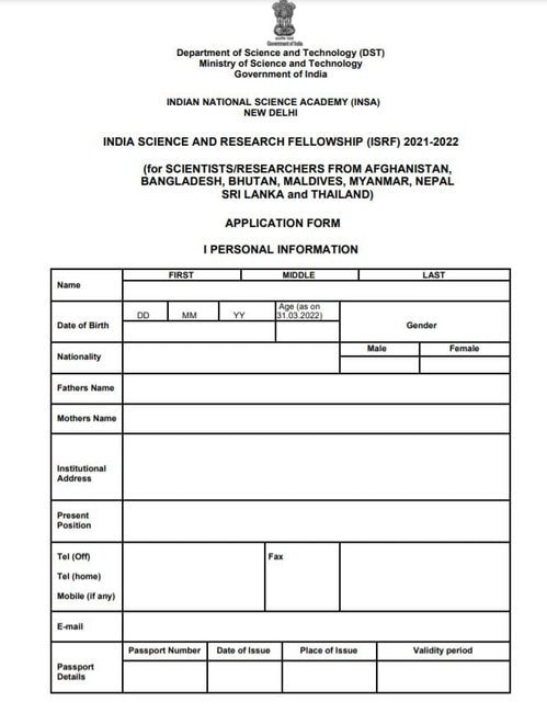 India Science Research Fellowship (ISRF) 2022 Application Procedure