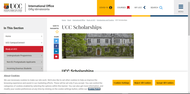 UCC Ireland Meritorious Scholarship 2022 Application Procedure