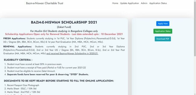 Bazm e Niswan Scholarship 2022 Application Process