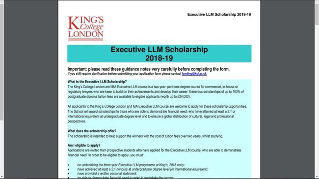 Application Procedure for Executive LLM scholarship from King’s College London 