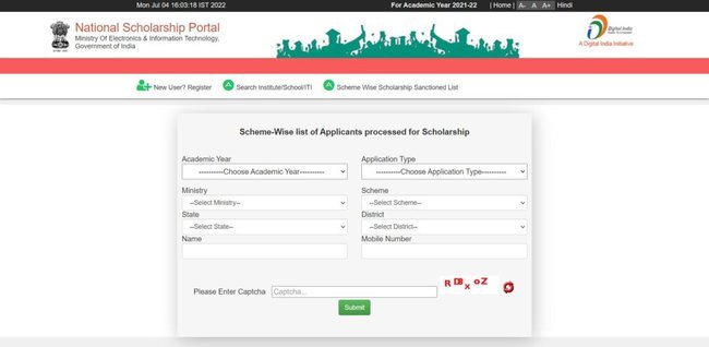 Scheme Wise Scholarship Sanctioned List