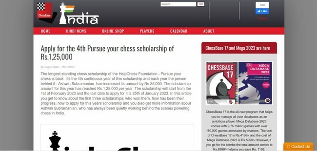 ChessBase India Foundation Scholarship