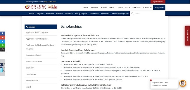 Galgotias University Scholarship Official Website