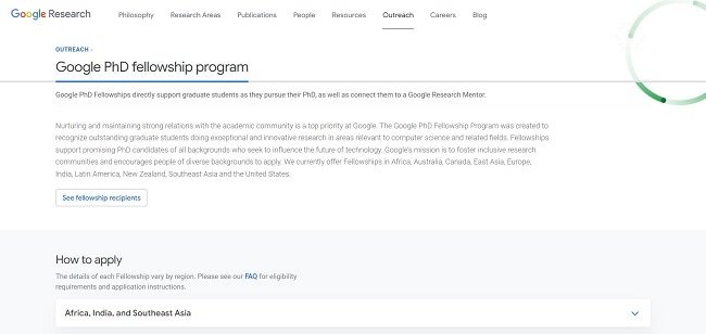 Google PhD Fellowship Official Website