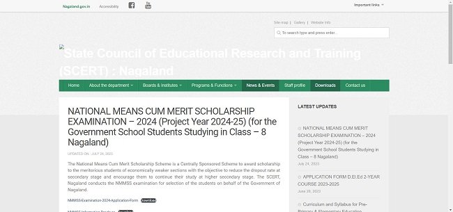 Nagaland NMMS Scholarship Official Website