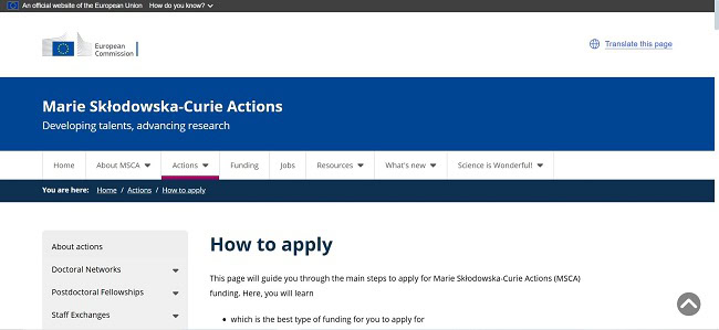 Marie Curie Postdoctoral Fellowship Official Website