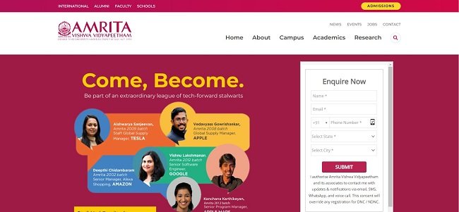 Amrita Entrance Exam (AEEE) Official Website 