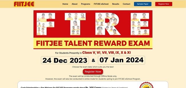 FIITJEE Talent Reward Exam FTRE Official website