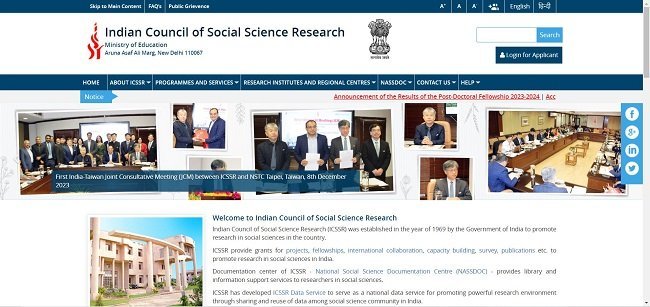 ICSSR Senior Fellowship Official Website