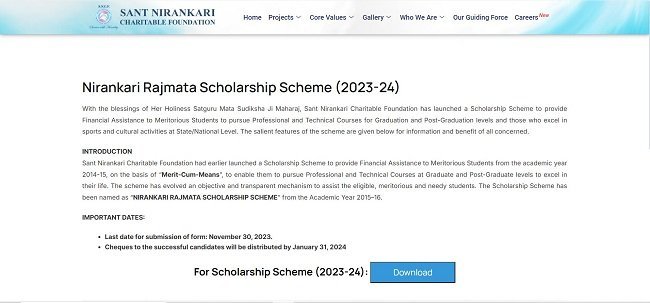 Nirankari Rajmata Scholarship Scheme Official Website 