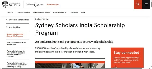 Sydney Scholars India Scholarship Program Official Website